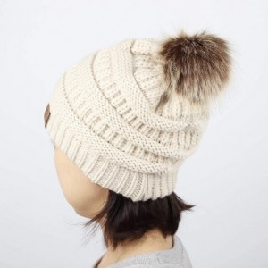 Skullies & Beanies Cable Knit Ribbed Pom Beanie Winter Hat Slouchy Cap HZP0030 - Beige - C518L83G96S $25.23