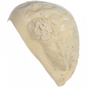 Berets Chic Parisian Style Soft Lightweight Crochet Cutout Knit Beret Beanie Hat - CL18EOR6RI8 $33.12