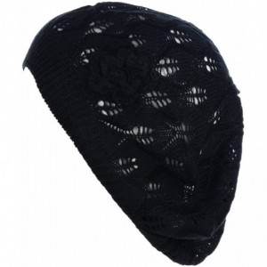 Berets Chic Parisian Style Soft Lightweight Crochet Cutout Knit Beret Beanie Hat - CL18EOR6RI8 $33.12