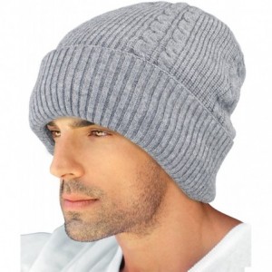 Skullies & Beanies Men's Wool Blend Knit Beanie- Soft & Warm Velour Fleece Lined - Angora Blend Cable (for Larger Head) - Lig...