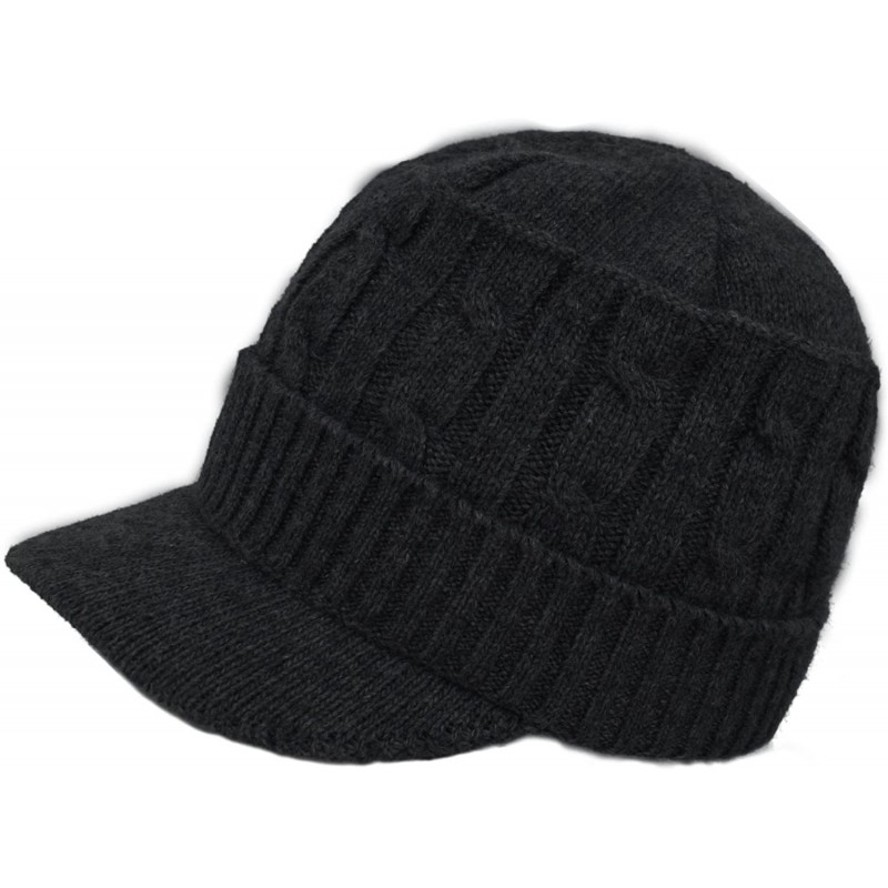 Newsboy Caps Women's Soft & Warm Velour Lined Cable Knit Visor Cap Hat - Black - CP186ONDNTT $44.57