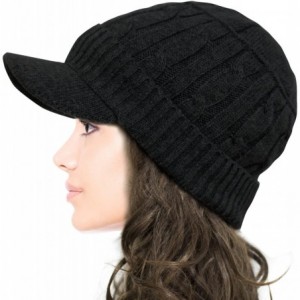 Newsboy Caps Women's Soft & Warm Velour Lined Cable Knit Visor Cap Hat - Black - CP186ONDNTT $44.57