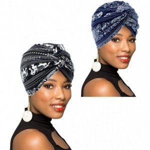 Skullies & Beanies 1Pack/2Packs Women Turban African Pattern Headwrap Beanie Pre-Tied Bonnet Chemo Cap Hair Loss Hat - C4 - 2...