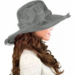 Sun Hats Women's Summer Sun Hat - Flower Kentucky Derby Wide Brim Hat - Gray - CN11ZR0WIOV $49.82
