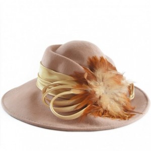 Bucket Hats Women Wool Felt Plume Church Dress Winter Hat - Feather Style-camel - CT11MJML7Y7 $59.26