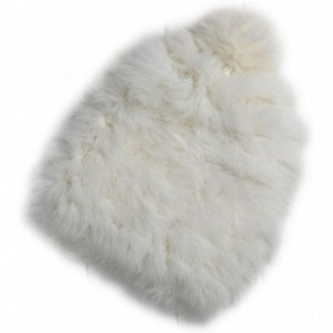 Skullies & Beanies Women's Winter Knitted Rabbit Fur Hat Cap - White - CX12O9SI5Y6 $40.36