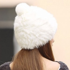 Skullies & Beanies Women's Winter Knitted Rabbit Fur Hat Cap - White - CX12O9SI5Y6 $34.47