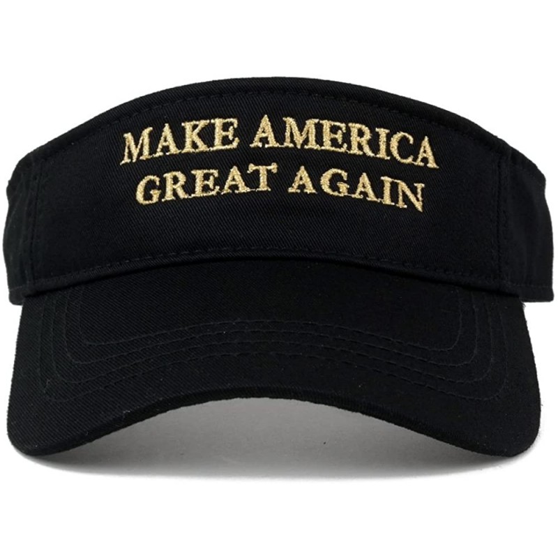 Visors Donald Trump Visor- Make America Great Again - Quality Embroidered 100% Cotton (One Size- Black w/Metallic Gold) - C71...