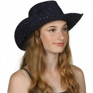 Cowboy Hats Glitter Sequin Trim Cowboy Hat - Navy - CG11TBC2I87 $44.29