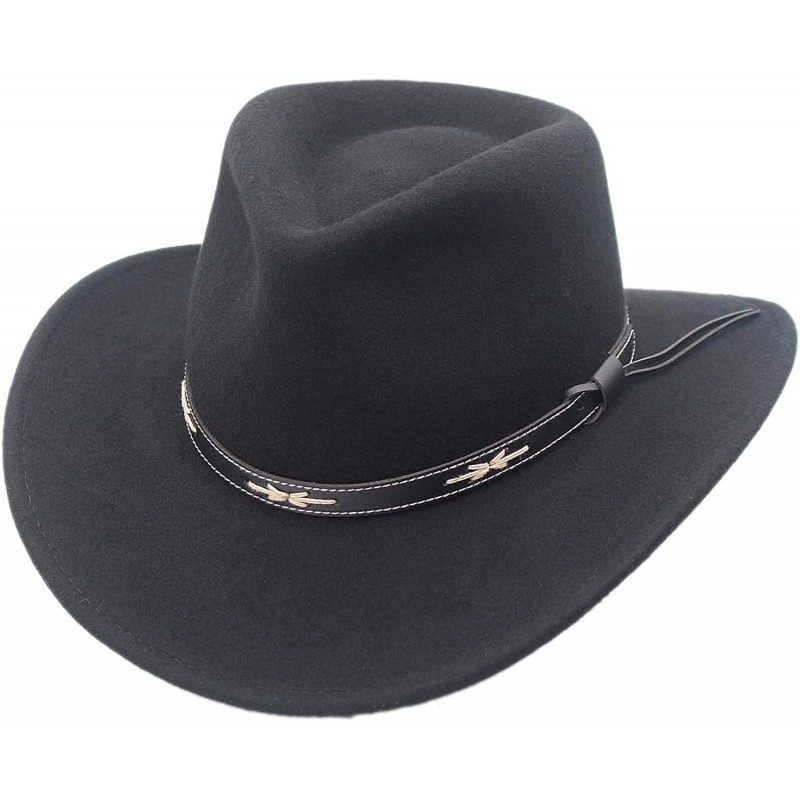 Cowboy Hats Santa Fe Crushable Wool Felt Outback Western Style Cowboy Hat - Black - C018Z29LWLM $98.70