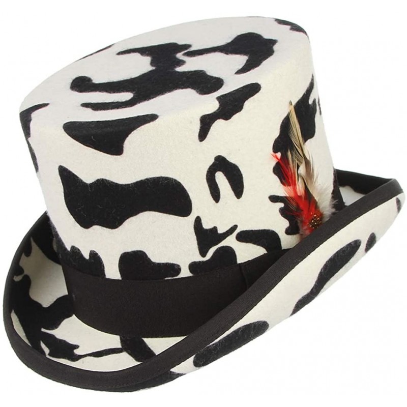 Fedoras Men's 100% Wool Top Hat Satin Lined Party Dress Hats Derby Black Hat - White - C718UHU0NO6 $69.81