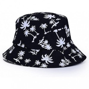 Bucket Hats Tropical Coconut Palm Tree Printed Bucket Hat Beach Vocation Sunhat Cap - Black - CC17XMNLEYU $19.48