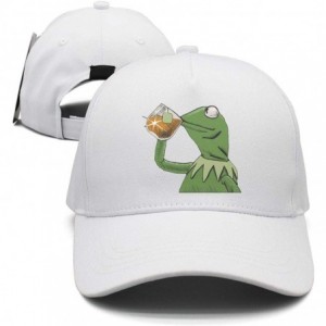 Baseball Caps The Frog "Sipping Tea" Adjustable Strapback Cap - 1000funny-green-frog-sipping-tea-18 - CK18ICQZSEQ $33.81