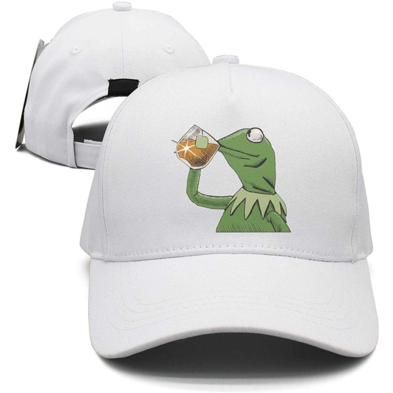 Baseball Caps The Frog "Sipping Tea" Adjustable Strapback Cap - 1000funny-green-frog-sipping-tea-18 - CK18ICQZSEQ $31.67