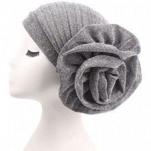 Skullies & Beanies Womens Muslim Floral Elastic Scarf Hat Stretch Turban Head Scarves Headwear Cancer Chemo - Gray - CC18E86X...