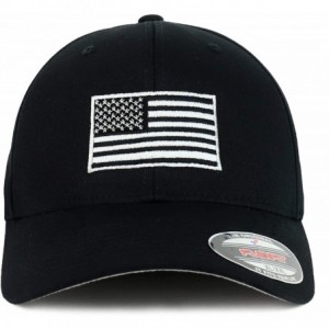 Baseball Caps USA American Flag Embroidered Flexfit Cap Fits Up to XXL - Black - CN18SW6CWL6 $43.01