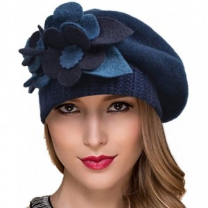 Berets Womens Beret 100% Wool French Beret Beanie Winter Hats Hy022 - Hy023-navy - CB18HNAS35C $39.88
