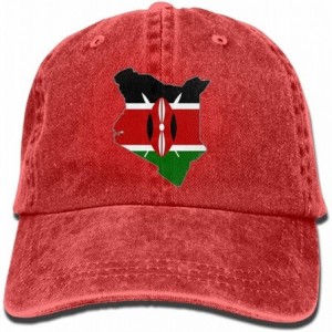 Baseball Caps Unisex Baseball Cap Denim Hat Kenya Flag Map Adjustable Snapback Solid Hat - Red - CK18I47HLSR $31.45