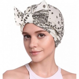 Skullies & Beanies Cotton Turbans for Women Flower Knot Headwrap Pre-Tied Bonnet Boho Pattern Chemo caps for Hair Loss - CT18...