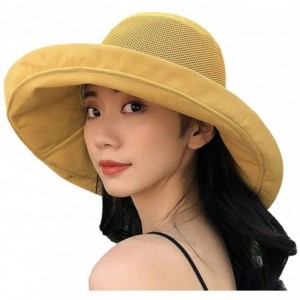Sun Hats Women Wide Brim Sun Hats Foldable UPF 50+ Sun Protective Bucket Hat - Reticulated-yellow - C918TR9LKL9 $38.65