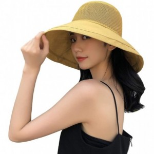 Sun Hats Women Wide Brim Sun Hats Foldable UPF 50+ Sun Protective Bucket Hat - Reticulated-yellow - C918TR9LKL9 $36.20
