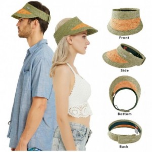Sun Hats Raffia Straw Braid Visor Hat- UPF 50+ Wide Brim Roll Up Foldable Sun Cap - Dichromatic-green - CS18U9YWS5M $43.83