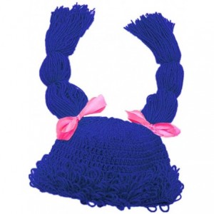 Skullies & Beanies Knitted Pigtail Wig Beanie Handmade Women Girl's Braid Hat Bowknot Cap - Blue - CI18QND7EIA $25.19