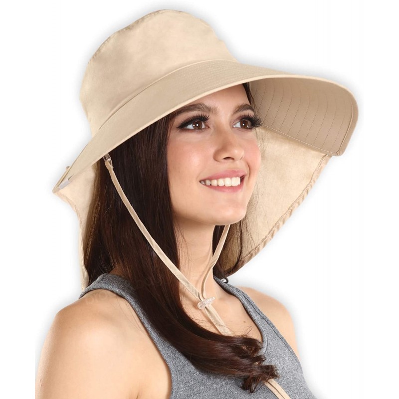 Sun Hats Outdoor Womens Sun Hat Protection - Beige - Cotton With Ponytail Hole - CJ18E7U7O5H $23.39
