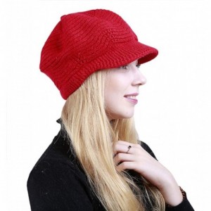 Skullies & Beanies Women's Winter Knit Beanie Warm Slouchy Cable Skull Hat with Visor - Red - CK18LN84YNR $33.83