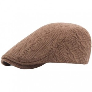 Newsboy Caps Men Women Striped Cabled Flat Cap Knit Warm Winter Hat FFH408BLK - Ffh408 Khaki Brown - CR18M9KDANN $23.17