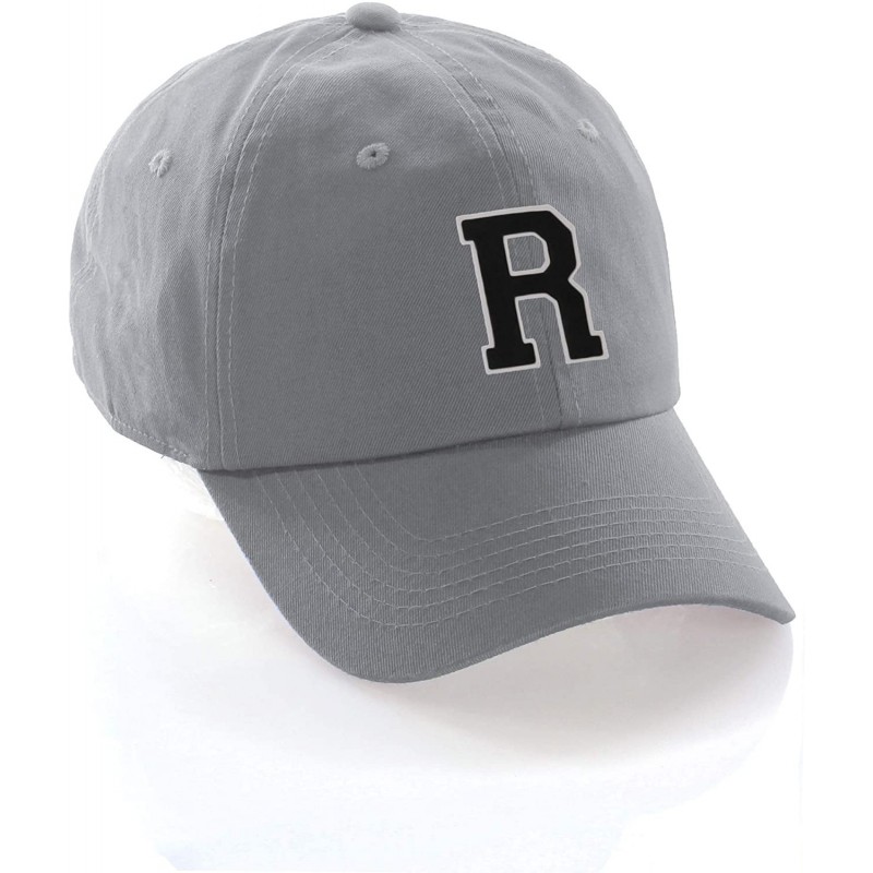Baseball Caps Custom Hat A to Z Initial Letters Classic Baseball Cap- Light Grey White Black - Letter R - C118NKUX4ST $27.08