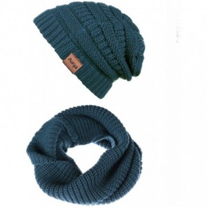 Skullies & Beanies Winter Cable Knit Beanie Hat and Infinity Scarf Set-Men&Women Warm Skull Cap - Teal Blue(beanie&scarf Set)...