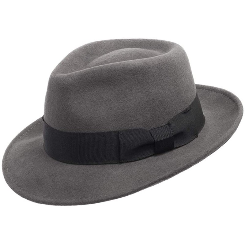 Fedoras Brooklyn Crushable Wool Felt Fedora Dress Hat - Grey - CK18NOZ3UWT $102.13