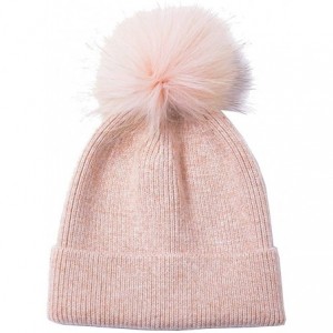 Skullies & Beanies Cashmere Winter Beanie Pom Pom Hat for Women Slouchy Warm Ski Hats - Blush W Fur - CD18ZCE8TSL $51.97
