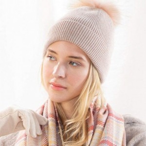Skullies & Beanies Cashmere Winter Beanie Pom Pom Hat for Women Slouchy Warm Ski Hats - Blush W Fur - CD18ZCE8TSL $46.00