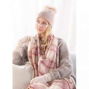 Skullies & Beanies Cashmere Winter Beanie Pom Pom Hat for Women Slouchy Warm Ski Hats - Blush W Fur - CD18ZCE8TSL $46.00