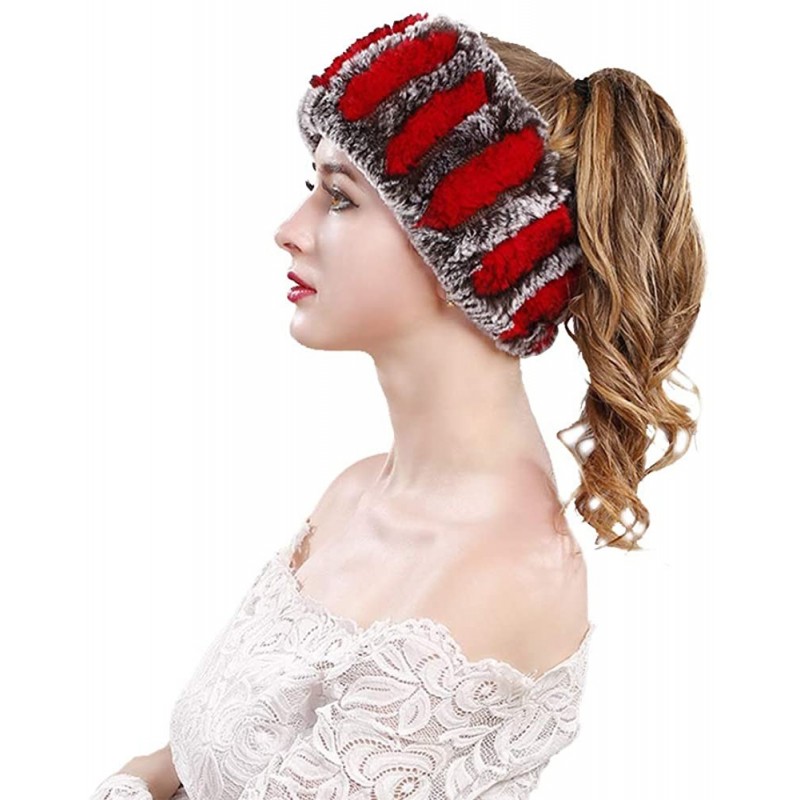Cold Weather Headbands Rabbit Fur Headband - Winter Knit Neck Warmer Real Fur Headbands Women Scarf Muffler - CL18HHWDICR $26.29