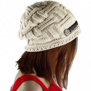 Skullies & Beanies Womens Beanie Hats-Stretch Crochet Knit Winter Warm Woolen Ski Cap - 01-beige - CD127AGR7CV $19.96