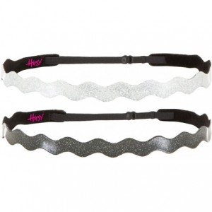 Headbands Adjustable NO SLIP Smooth Glitter Hairband Headbands for Women & Girls Multi Packs - Wave Black & Silver 2pk - C111...