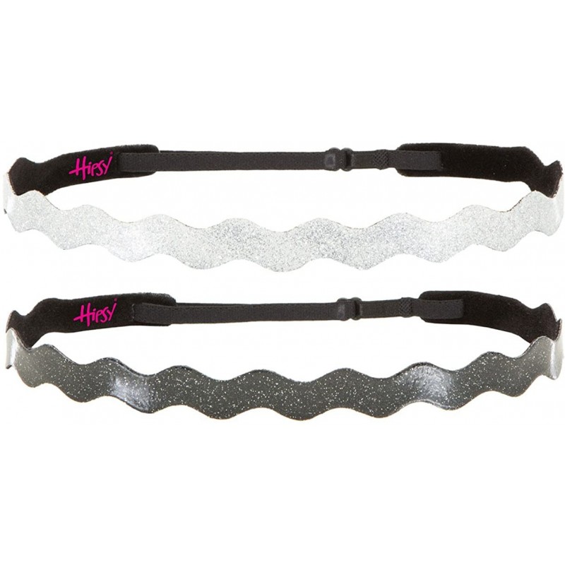 Headbands Adjustable NO SLIP Smooth Glitter Hairband Headbands for Women & Girls Multi Packs - Wave Black & Silver 2pk - C111...