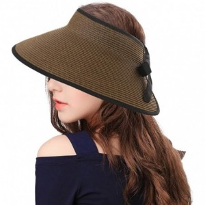 Visors Rollup Straw Sun Visor Foldable Wide Brim Travel Hat Freesize Ponytail Fashion - 00765_brown - CB18T93ILRH $27.33