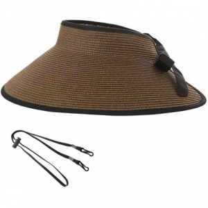 Visors Rollup Straw Sun Visor Foldable Wide Brim Travel Hat Freesize Ponytail Fashion - 00765_brown - CB18T93ILRH $29.46