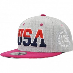 Baseball Caps Unisex Soft Heather Grey 3D USA Embroidered Snapback Cap Hat - Fuchsia - CM12E4OD77R $19.55