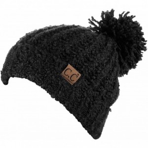 Skullies & Beanies Women's Chenille Soft Stretchy Pom Cuffed Knit Beanie Cap Hat - Black - C218IQG875A $26.52