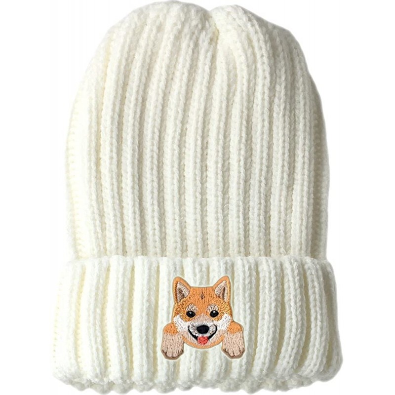 Skullies & Beanies [ Shiba Inu ] Cute Embroidered Puppy Dog Warm Knit Fleece Winter Beanie Skull Cap - White - C2189RX3A8W $2...