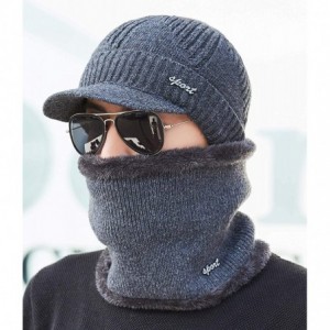 Skullies & Beanies Mens Women Knit Visor Winter Beanie Hat & Fleece Scarf Sets Face Neck Cover & Ear Flap - Am59-grey - CE18A...