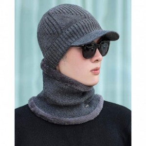 Skullies & Beanies Mens Women Knit Visor Winter Beanie Hat & Fleece Scarf Sets Face Neck Cover & Ear Flap - Am59-grey - CE18A...