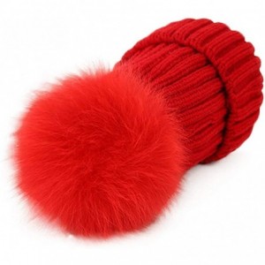 Skullies & Beanies Women Winter Kintted Beanie Hats with Real Fox Fur Pom Pom - Red - CT18KHTYDML $29.44