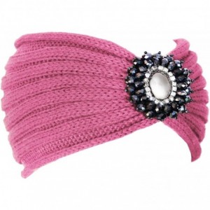 Cold Weather Headbands Crochet Jewel Winter Headband Ear Warmer - Wide Pink - CH189W9N364 $22.47