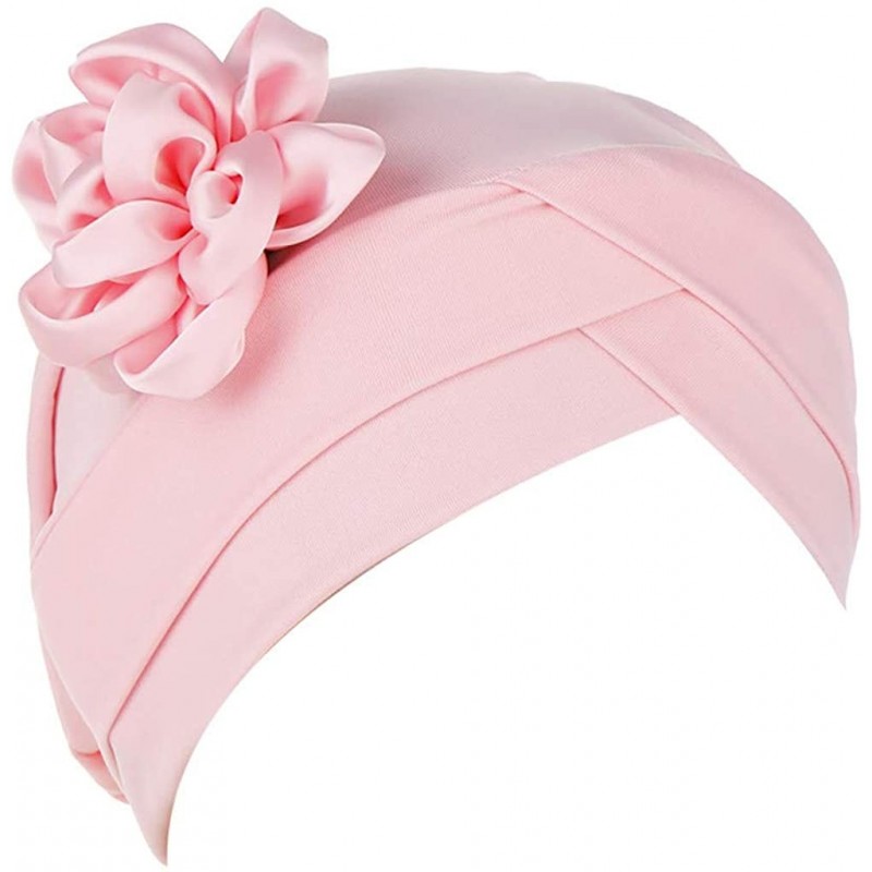 Skullies & Beanies Women Solid Floral India Hat Muslim Ruffle Cancer Chemo Beanie Turban Wrap Cap - Pink - CV18RG347K0 $17.29